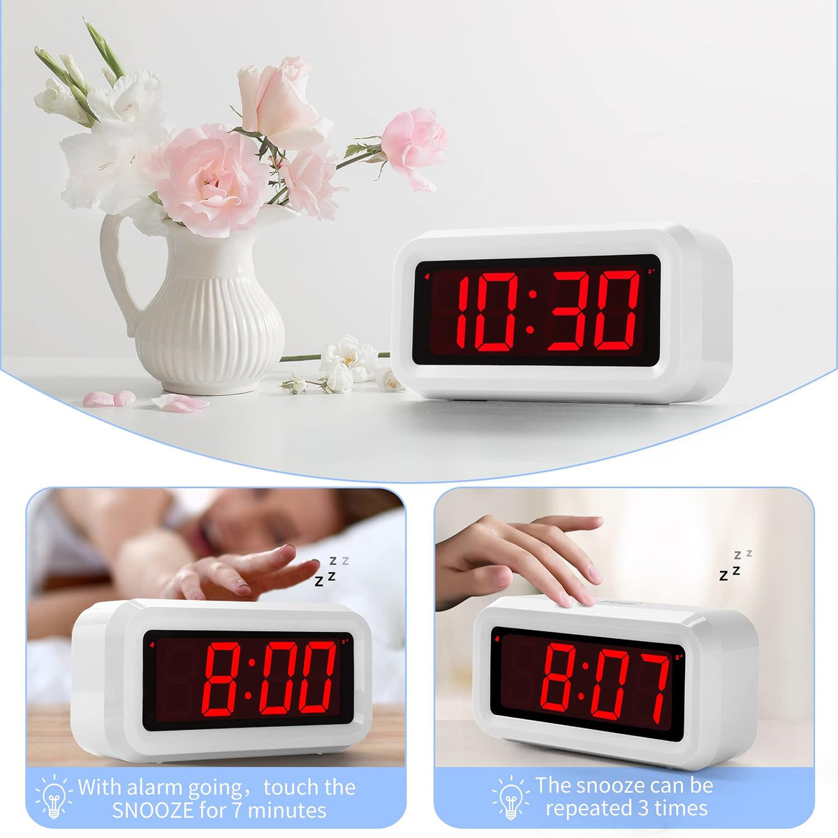 1.2 Inch Small Digital Alarm Clock, Green LED Display with Adjustable Brightness & Night Mode, Battery Operated Portable Desk Clock, for Bedroom, Travel, Kids, Wall Mount (Snooze, 12/24H)