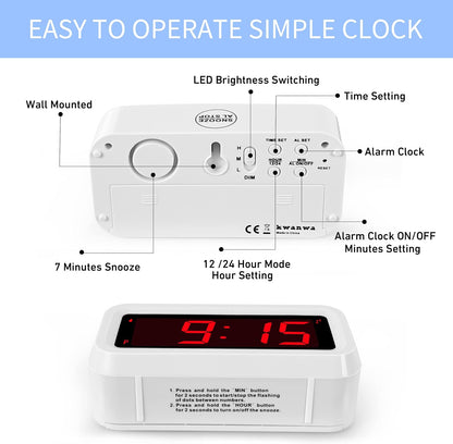 1.2 Inch Small Digital Alarm Clock, Green LED Display with Adjustable Brightness & Night Mode, Battery Operated Portable Desk Clock, for Bedroom, Travel, Kids, Wall Mount (Snooze, 12/24H)