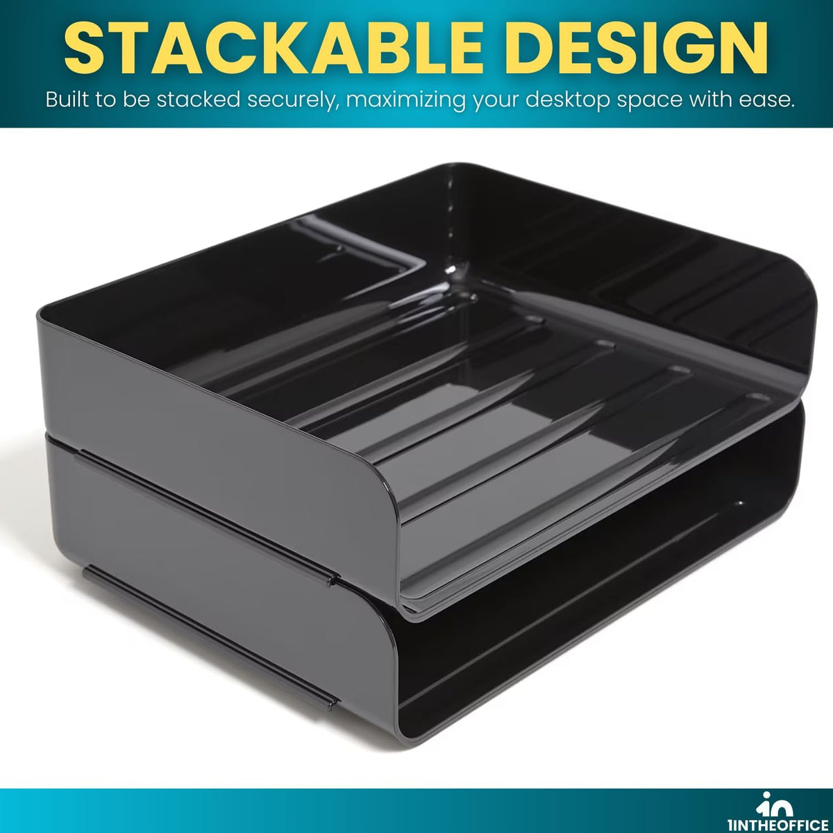 Stackable Paper Tray Organizer, Plastic Letter Tray, Office Desk Tray, Black (4Pack)