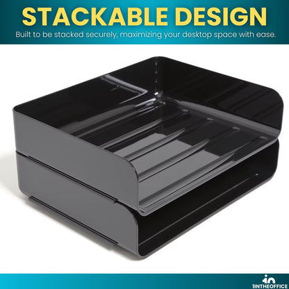 Stackable Paper Tray Organizer, Plastic Letter Tray, Office Desk Tray, Black (4Pack)