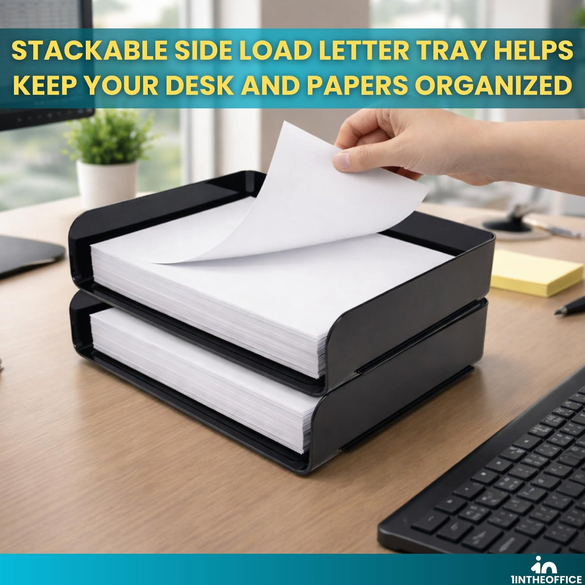 Stackable Paper Tray Organizer, Plastic Letter Tray, Office Desk Tray, Black (4Pack)