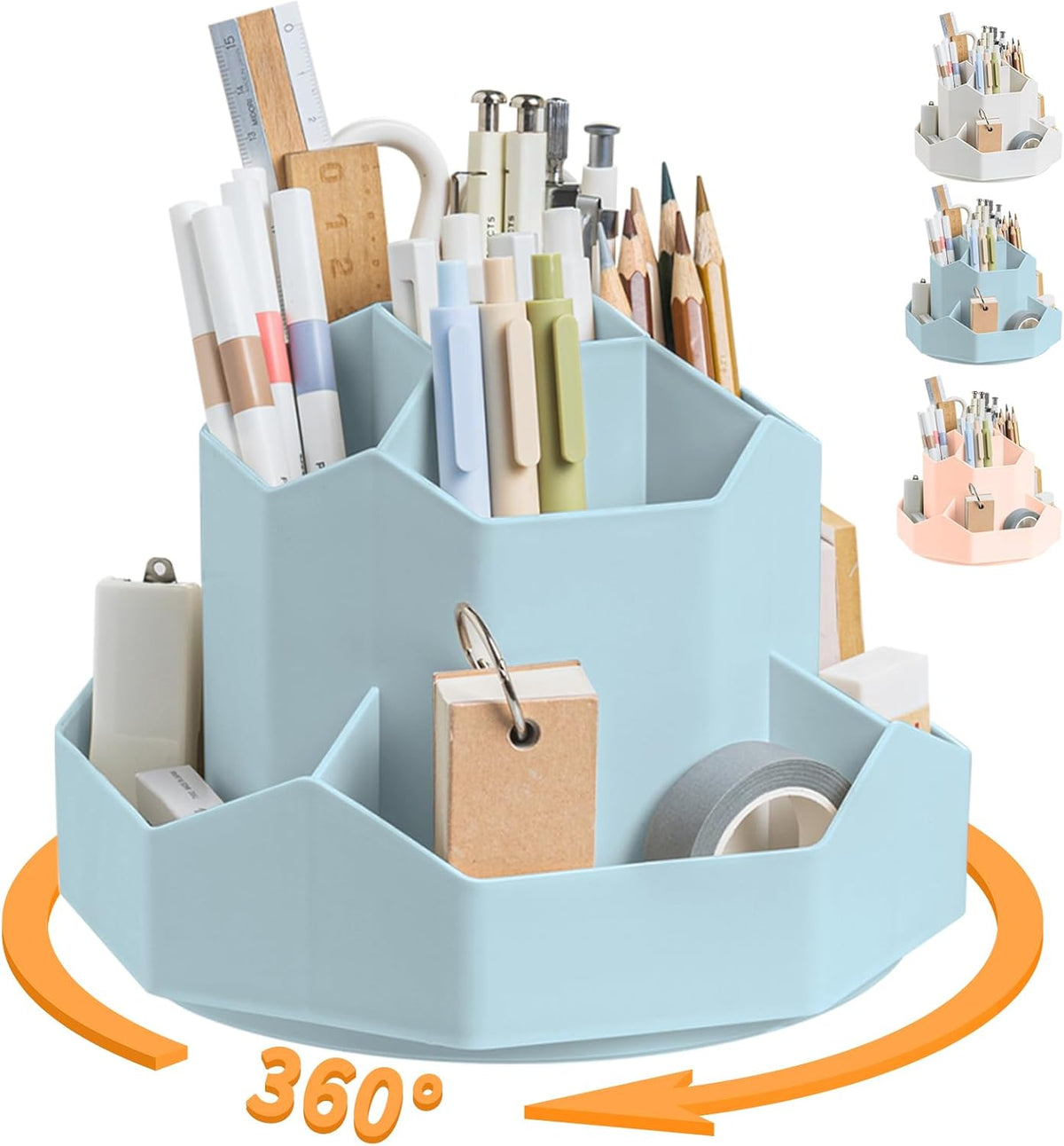 Pencil Pen Holder for Desk,9 Slots 360 Degree Rotating Desk Organizers,Desktop Storage Stationery Supplies Organizer, Cute Pencil Cup Pot For Office, School, Home(Black)