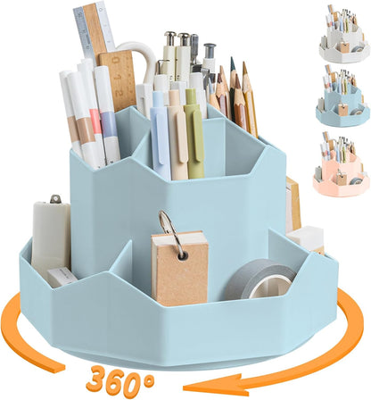 Pencil Pen Holder for Desk,9 Slots 360 Degree Rotating Desk Organizers,Desktop Storage Stationery Supplies Organizer, Cute Pencil Cup Pot For Office, School, Home(Black)