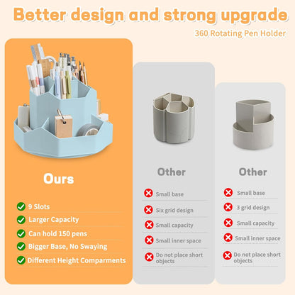 Pencil Pen Holder for Desk,9 Slots 360 Degree Rotating Desk Organizers,Desktop Storage Stationery Supplies Organizer, Cute Pencil Cup Pot For Office, School, Home(Black)