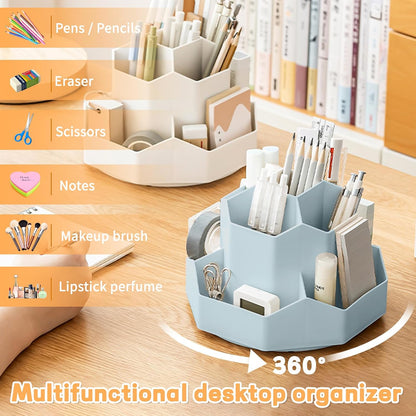 Pencil Pen Holder for Desk,9 Slots 360 Degree Rotating Desk Organizers,Desktop Storage Stationery Supplies Organizer, Cute Pencil Cup Pot For Office, School, Home(Black)