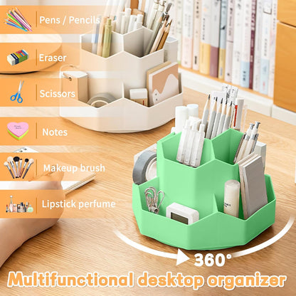 Pencil Pen Holder for Desk,9 Slots 360 Degree Rotating Desk Organizers,Desktop Storage Stationery Supplies Organizer, Cute Pencil Cup Pot For Office, School, Home(Black)