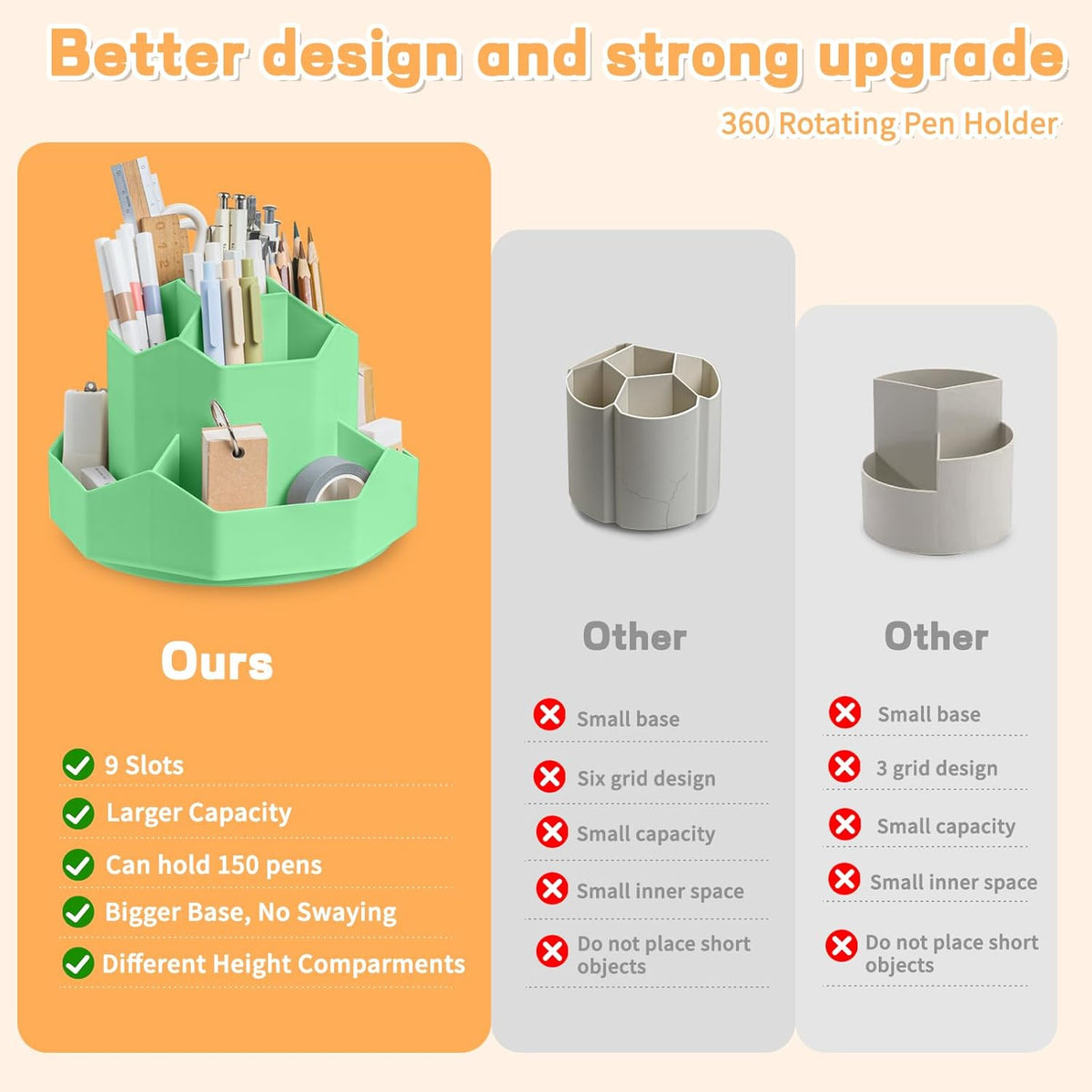 Pencil Pen Holder for Desk,9 Slots 360 Degree Rotating Desk Organizers,Desktop Storage Stationery Supplies Organizer, Cute Pencil Cup Pot For Office, School, Home(Black)