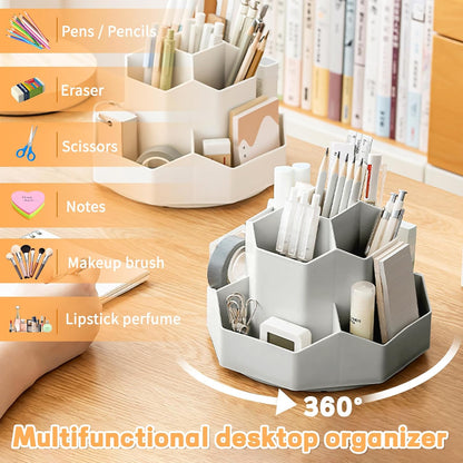 Pencil Pen Holder for Desk,9 Slots 360 Degree Rotating Desk Organizers,Desktop Storage Stationery Supplies Organizer, Cute Pencil Cup Pot For Office, School, Home(Black)