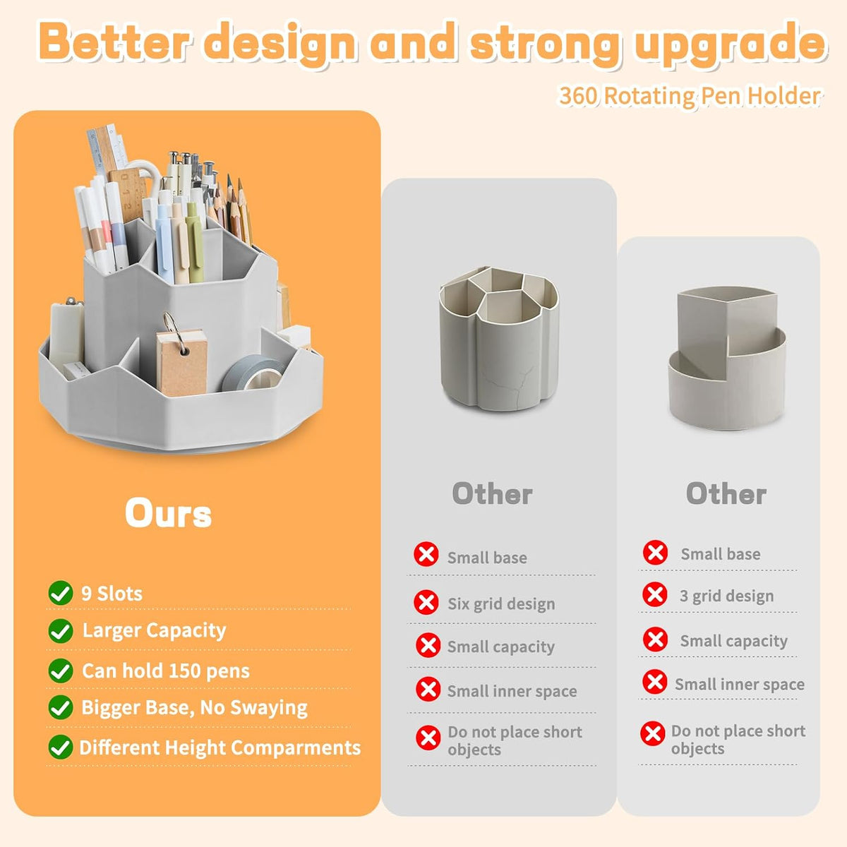 Pencil Pen Holder for Desk,9 Slots 360 Degree Rotating Desk Organizers,Desktop Storage Stationery Supplies Organizer, Cute Pencil Cup Pot For Office, School, Home(Black)