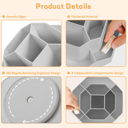 Pencil Pen Holder for Desk,9 Slots 360 Degree Rotating Desk Organizers,Desktop Storage Stationery Supplies Organizer, Cute Pencil Cup Pot For Office, School, Home(Black)
