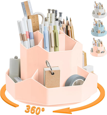 Pencil Pen Holder for Desk,9 Slots 360 Degree Rotating Desk Organizers,Desktop Storage Stationery Supplies Organizer, Cute Pencil Cup Pot For Office, School, Home(Black)
