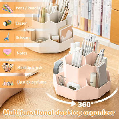 Pencil Pen Holder for Desk,9 Slots 360 Degree Rotating Desk Organizers,Desktop Storage Stationery Supplies Organizer, Cute Pencil Cup Pot For Office, School, Home(Black)