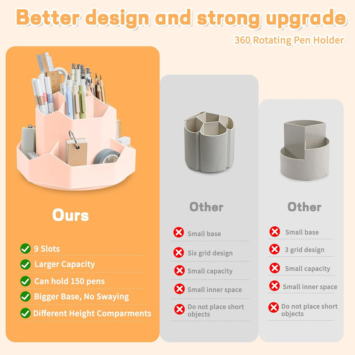 Pencil Pen Holder for Desk,9 Slots 360 Degree Rotating Desk Organizers,Desktop Storage Stationery Supplies Organizer, Cute Pencil Cup Pot For Office, School, Home(Black)