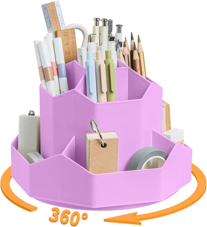 Pencil Pen Holder for Desk,9 Slots 360 Degree Rotating Desk Organizers,Desktop Storage Stationery Supplies Organizer, Cute Pencil Cup Pot For Office, School, Home(Black)