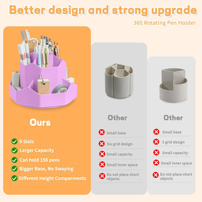 Pencil Pen Holder for Desk,9 Slots 360 Degree Rotating Desk Organizers,Desktop Storage Stationery Supplies Organizer, Cute Pencil Cup Pot For Office, School, Home(Black)