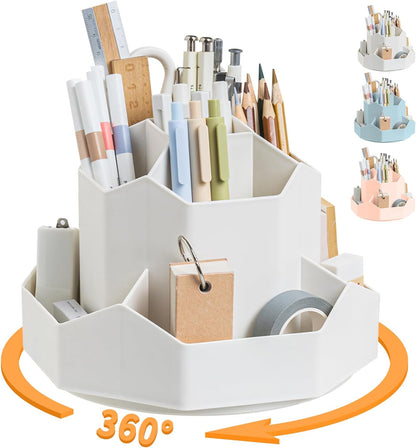 Pencil Pen Holder for Desk,9 Slots 360 Degree Rotating Desk Organizers,Desktop Storage Stationery Supplies Organizer, Cute Pencil Cup Pot For Office, School, Home(Black)
