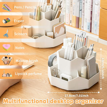 Pencil Pen Holder for Desk,9 Slots 360 Degree Rotating Desk Organizers,Desktop Storage Stationery Supplies Organizer, Cute Pencil Cup Pot For Office, School, Home(Black)