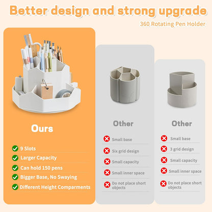 Pencil Pen Holder for Desk,9 Slots 360 Degree Rotating Desk Organizers,Desktop Storage Stationery Supplies Organizer, Cute Pencil Cup Pot For Office, School, Home(Black)