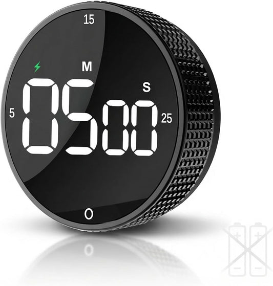 Rechargeable Magnetic Kitchen Timer with Rotary Dial, LED Display