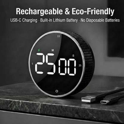 Rechargeable Magnetic Kitchen Timer with Rotary Dial, LED Display