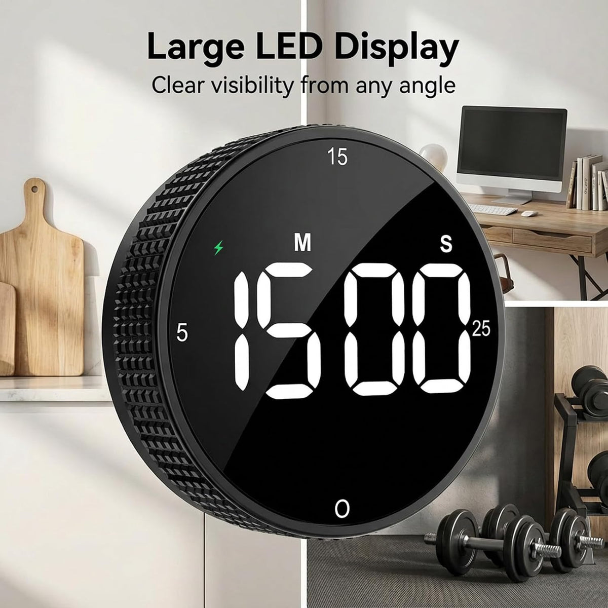 Rechargeable Magnetic Kitchen Timer with Rotary Dial, LED Display