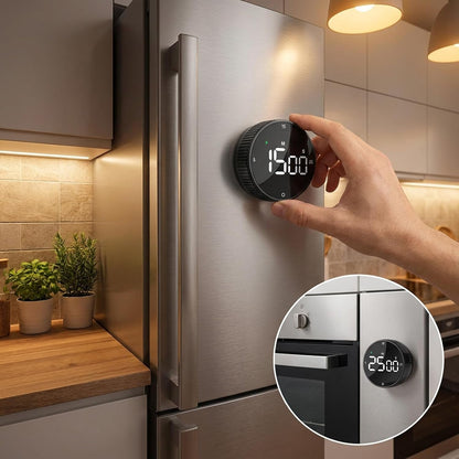 Rechargeable Magnetic Kitchen Timer with Rotary Dial, LED Display