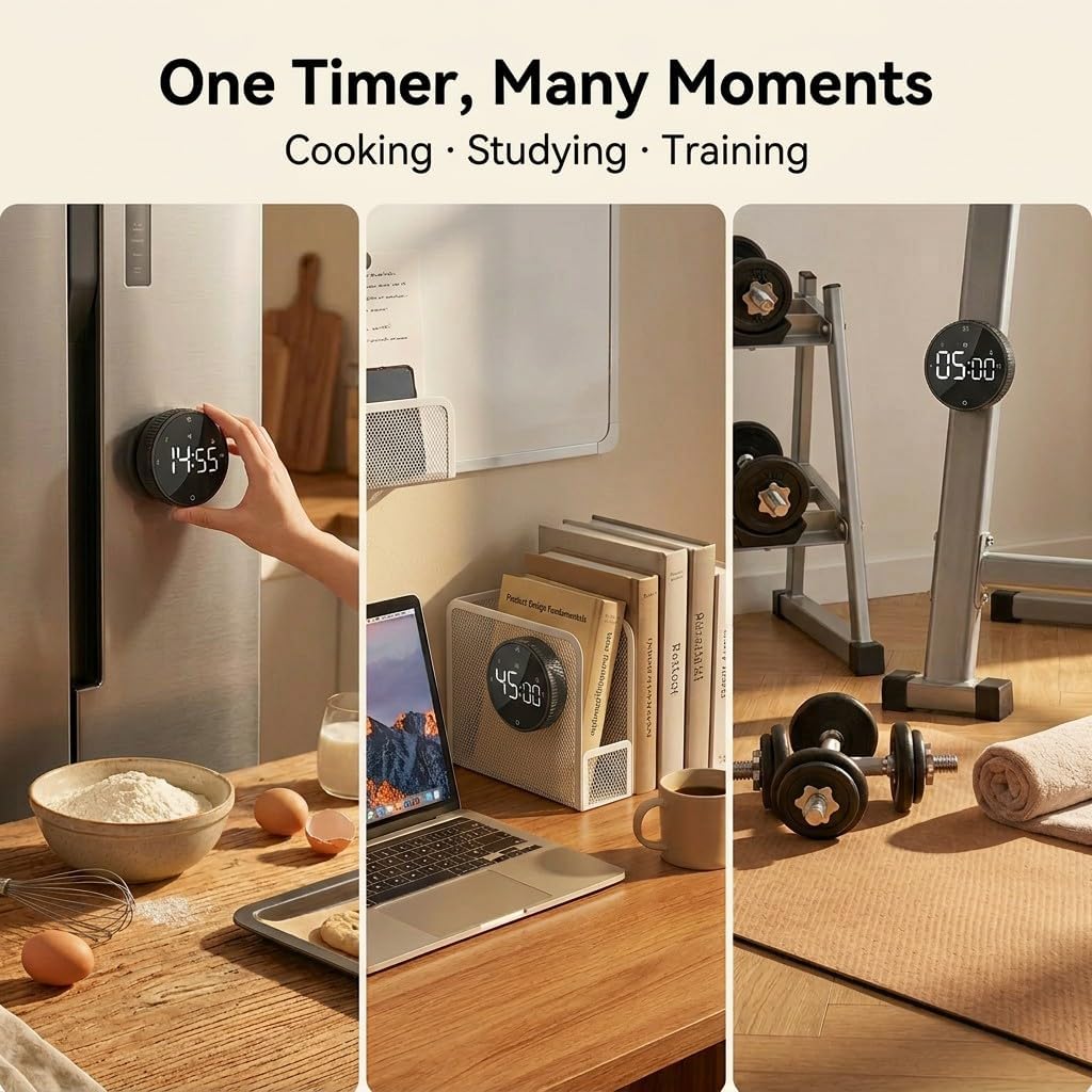 Rechargeable Magnetic Kitchen Timer with Rotary Dial, LED Display