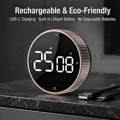 Rechargeable Magnetic Kitchen Timer with Rotary Dial, LED Display