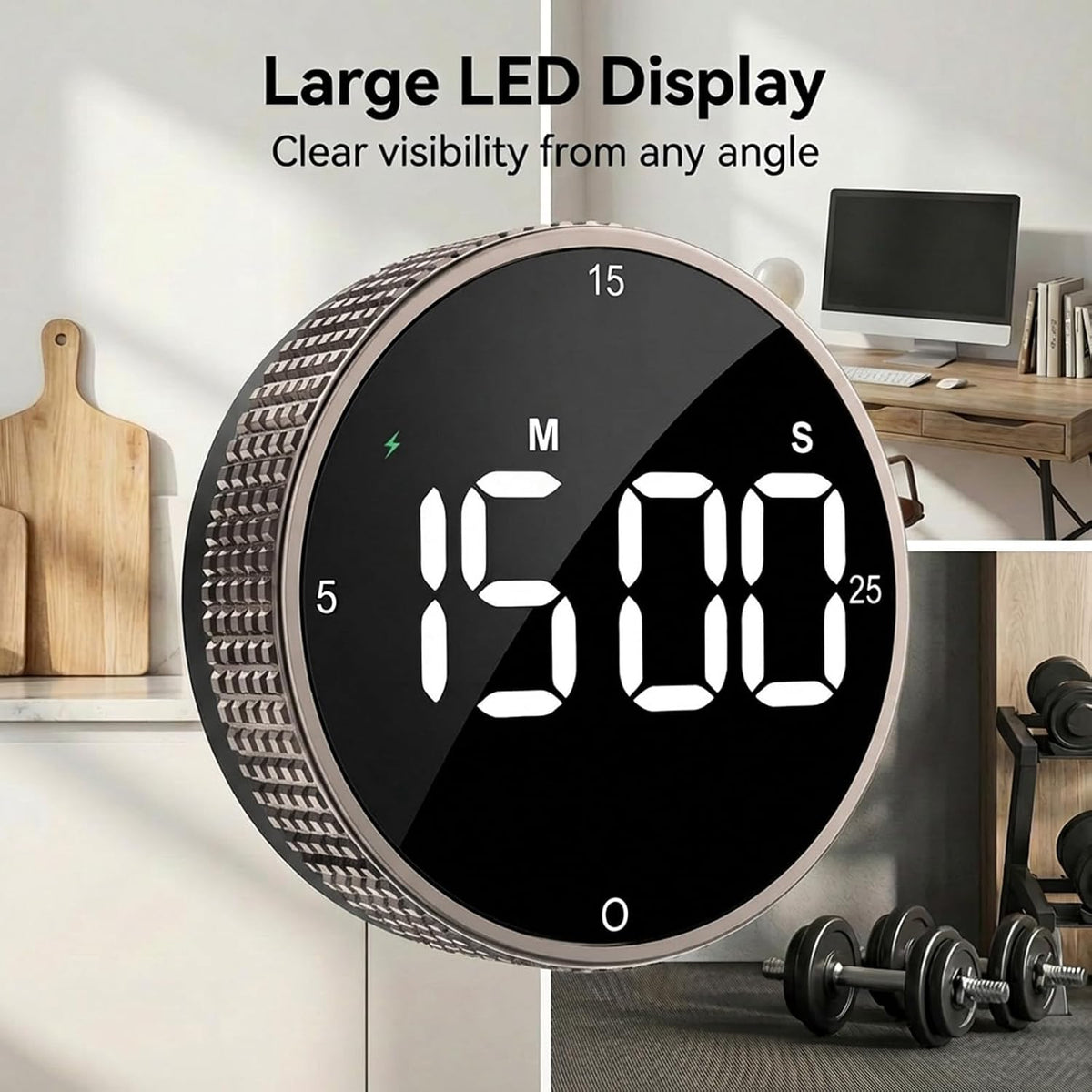 Rechargeable Magnetic Kitchen Timer with Rotary Dial, LED Display