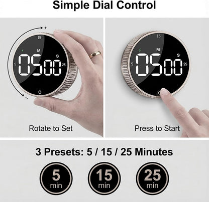 Rechargeable Magnetic Kitchen Timer with Rotary Dial, LED Display