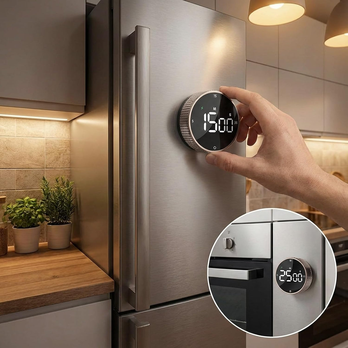 Rechargeable Magnetic Kitchen Timer with Rotary Dial, LED Display