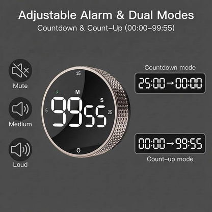 Rechargeable Magnetic Kitchen Timer with Rotary Dial, LED Display
