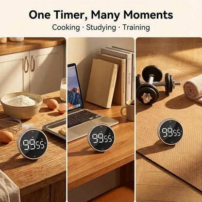 Rechargeable Magnetic Kitchen Timer with Rotary Dial, LED Display