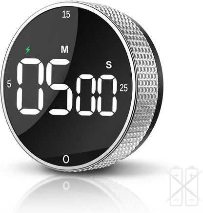 Rechargeable Magnetic Kitchen Timer with Rotary Dial, LED Display