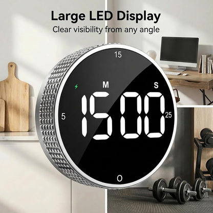 Rechargeable Magnetic Kitchen Timer with Rotary Dial, LED Display