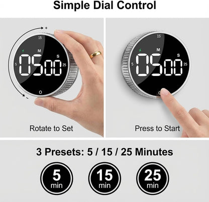 Rechargeable Magnetic Kitchen Timer with Rotary Dial, LED Display