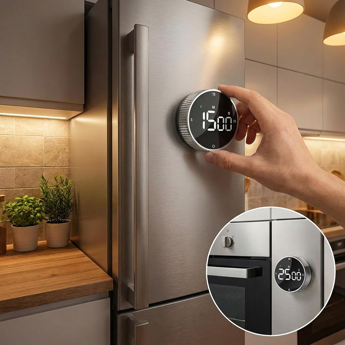 Rechargeable Magnetic Kitchen Timer with Rotary Dial, LED Display