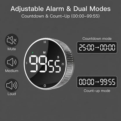 Rechargeable Magnetic Kitchen Timer with Rotary Dial, LED Display