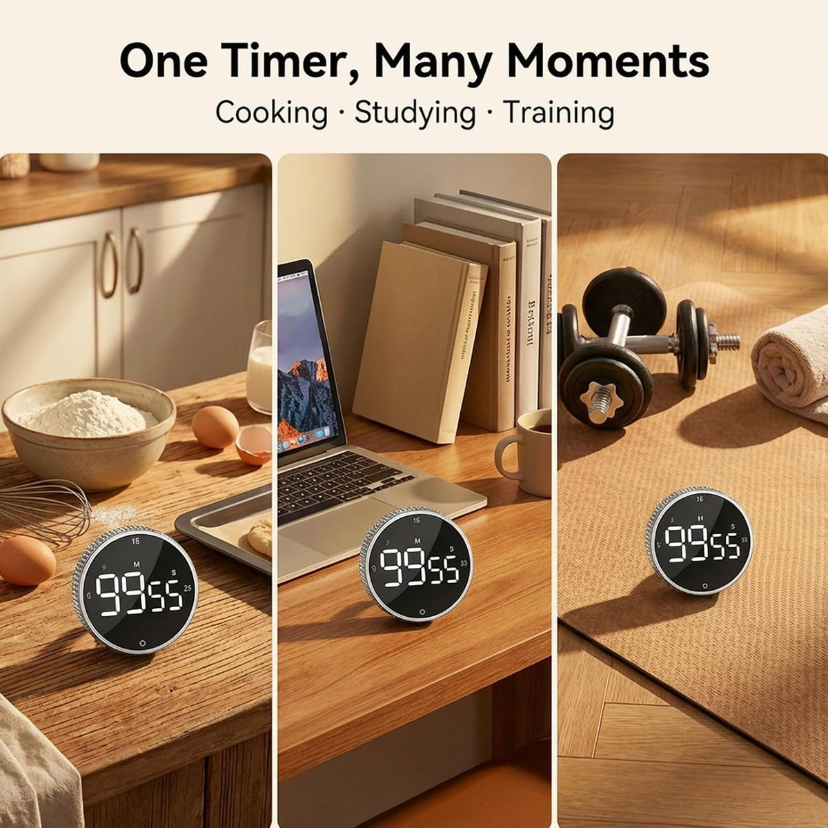 Rechargeable Magnetic Kitchen Timer with Rotary Dial, LED Display