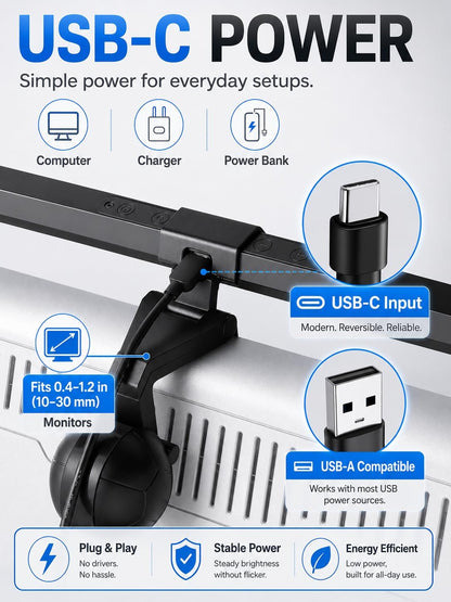 Laptop Monitor Light Bar with Clip USB LED Task Lamp No Screen Glare
