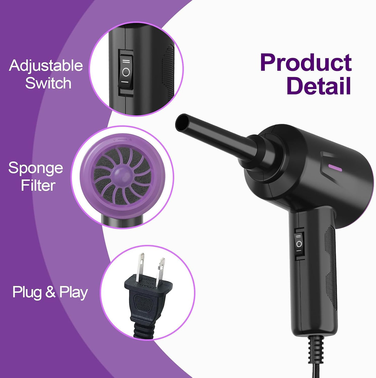 Air Duster - Electric Air Blower - 5.74oz High Power Cleaning for Computer - PC - 2 Gear Compressed Air