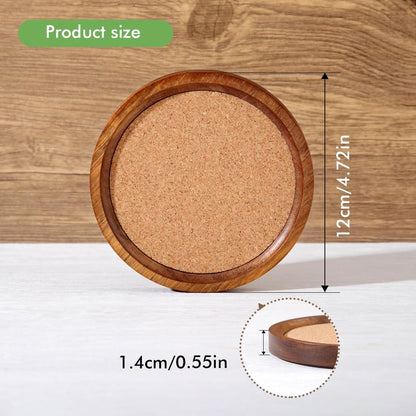 Wood Cork Coasters for Drinks Absorbent with Holder, Acacia Wood Coaster Sets Rustic Farmhouse for Coffee Table Dining Table Wooden Table Coasters for Desk, Set of 6 4.33in