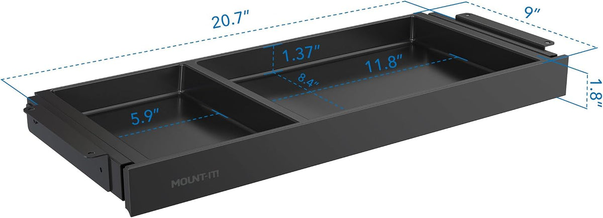 ! Under Desk Drawer Organizer with 2 Compartments, Shallow Low-Profile Slide-Out Desk Tray, 20.7″ x 8.9″ x 1.8″, Pull-Out Pencil Drawer for Traditional & Standing Desks - Black