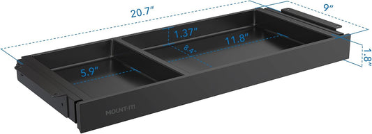 ! Under Desk Drawer Organizer with 2 Compartments, Shallow Low-Profile Slide-Out Desk Tray, 20.7″ x 8.9″ x 1.8″, Pull-Out Pencil Drawer for Traditional & Standing Desks - Black