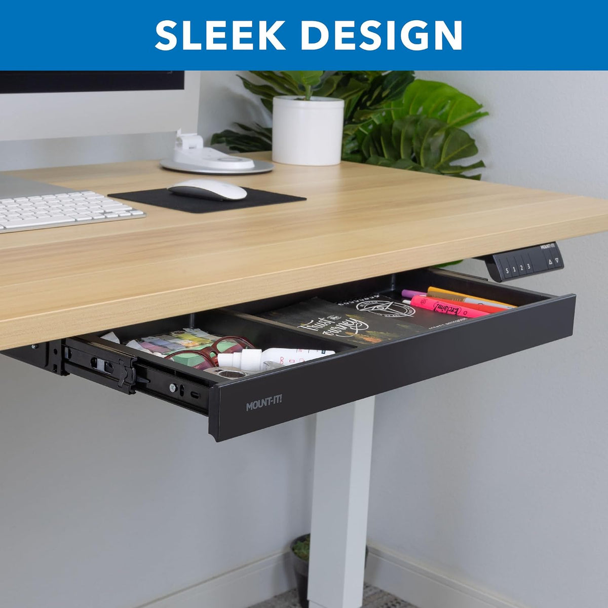 ! Under Desk Drawer Organizer with 2 Compartments, Shallow Low-Profile Slide-Out Desk Tray, 20.7″ x 8.9″ x 1.8″, Pull-Out Pencil Drawer for Traditional & Standing Desks - Black