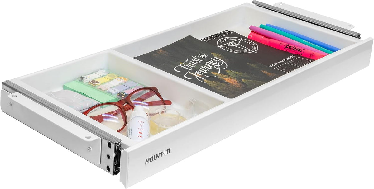 ! Under Desk Drawer Organizer with 2 Compartments, Shallow Low-Profile Slide-Out Desk Tray, 20.7″ x 8.9″ x 1.8″, Pull-Out Pencil Drawer for Traditional & Standing Desks - Black