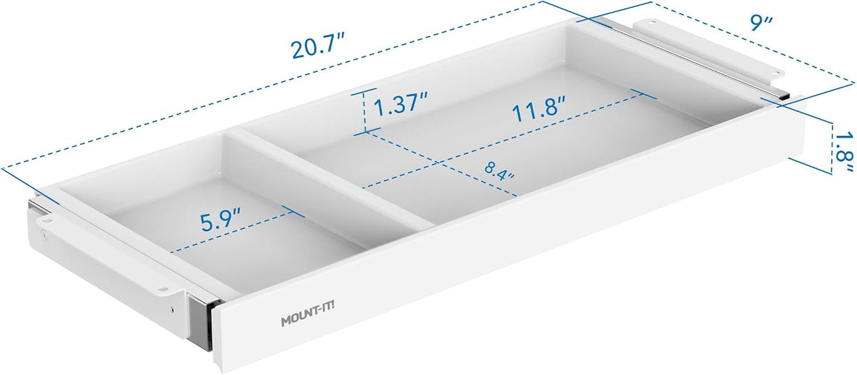 ! Under Desk Drawer Organizer with 2 Compartments, Shallow Low-Profile Slide-Out Desk Tray, 20.7″ x 8.9″ x 1.8″, Pull-Out Pencil Drawer for Traditional & Standing Desks - Black