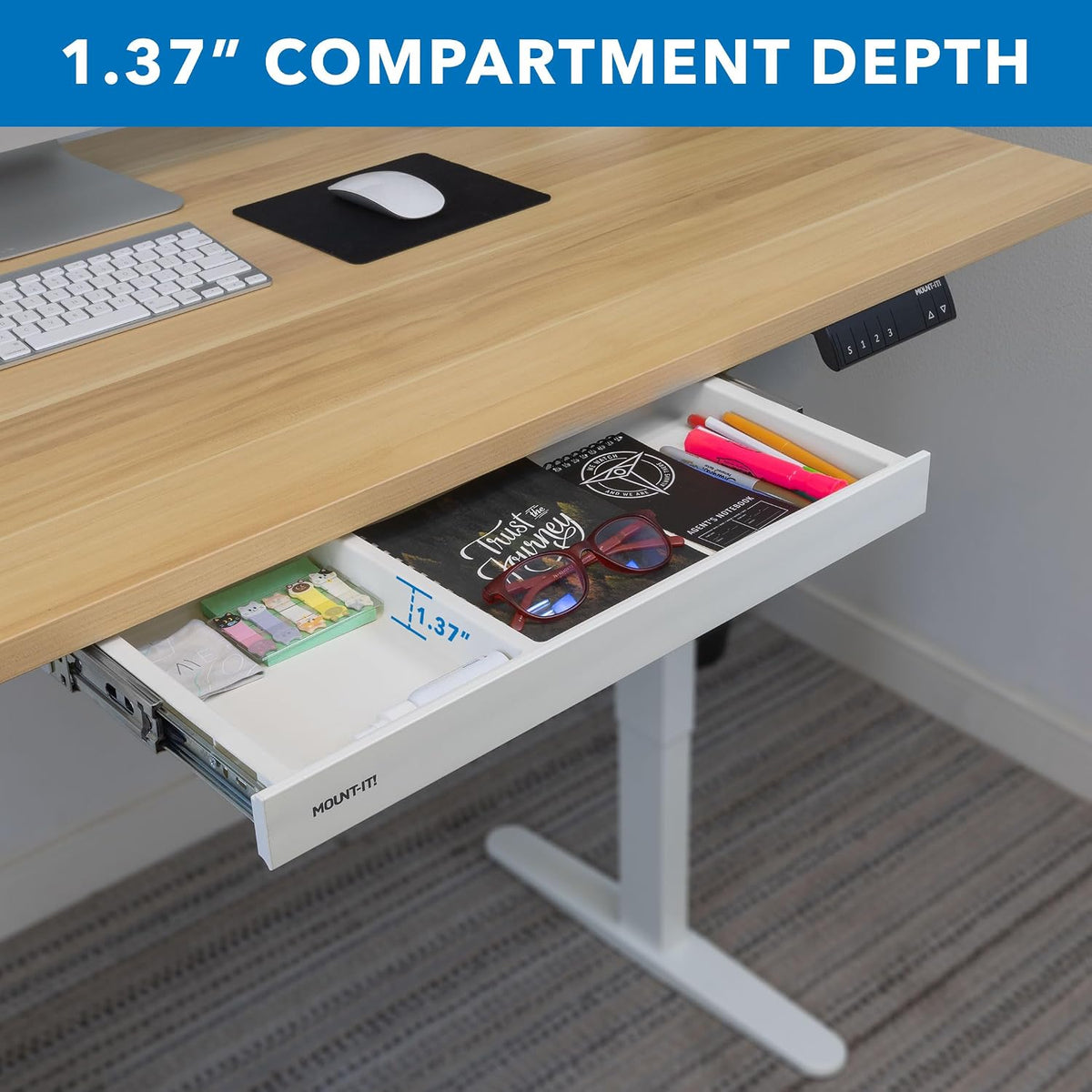 ! Under Desk Drawer Organizer with 2 Compartments, Shallow Low-Profile Slide-Out Desk Tray, 20.7″ x 8.9″ x 1.8″, Pull-Out Pencil Drawer for Traditional & Standing Desks - Black