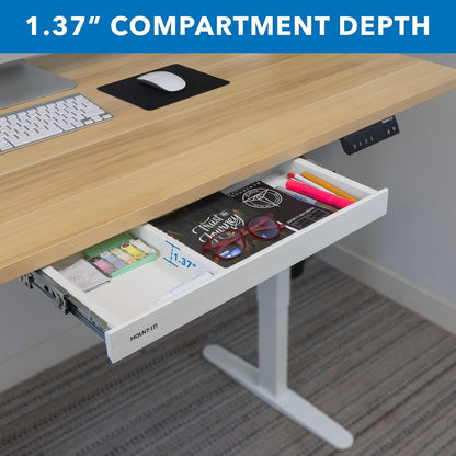 ! Under Desk Drawer Organizer with 2 Compartments, Shallow Low-Profile Slide-Out Desk Tray, 20.7″ x 8.9″ x 1.8″, Pull-Out Pencil Drawer for Traditional & Standing Desks - Black