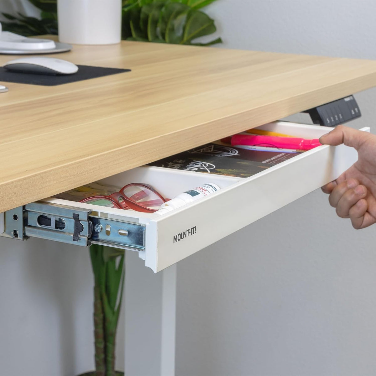 ! Under Desk Drawer Organizer with 2 Compartments, Shallow Low-Profile Slide-Out Desk Tray, 20.7″ x 8.9″ x 1.8″, Pull-Out Pencil Drawer for Traditional & Standing Desks - Black